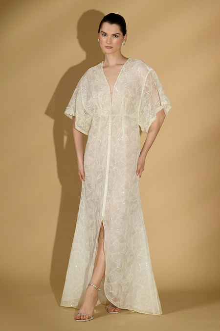 Geisha Designs Victoria Pearl Embroidered Kaftan Gown 
