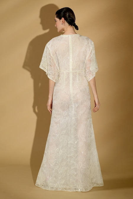 Geisha Designs Victoria Pearl Embroidered Kaftan Gown 