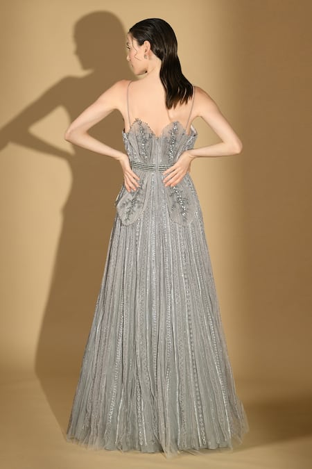 Geisha Designs Selene Structured Leaf Panel Gown 