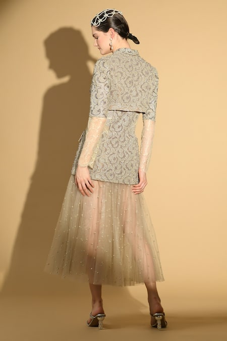 Geisha Designs Chloe Lace Embroidered Jacket With Pearl Dress