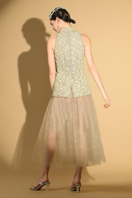 Geisha Designs Eva Embroidered Waistcoat With Pearl Dress