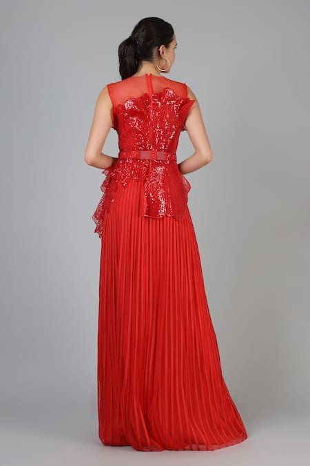 Geisha Designs Scarlett Sequin Embroidered Structured Gown 