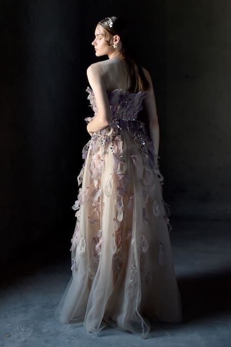 Geisha Designs Chloe Leaves Embroidered Gown 