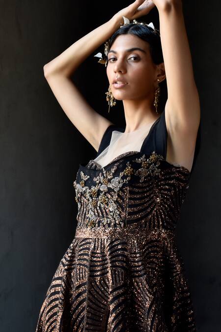 Buy Geisha Designs Brown Polyester Embroidered Floral Illusion Elayn Butterfly Wings Gown Online at Aza Fashions Buy_Geisha Designs_Brown Polyester Embroidered Floral Illusion Elayn Butterfly Wings Gown _Online_at_Aza_Fashions