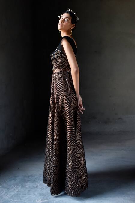 Shop Geisha Designs Brown Polyester Embroidered Floral Illusion Elayn Butterfly Wings Gown Online at Aza Fashions Shop_Geisha Designs_Brown Polyester Embroidered Floral Illusion Elayn Butterfly Wings Gown _Online_at_Aza_Fashions