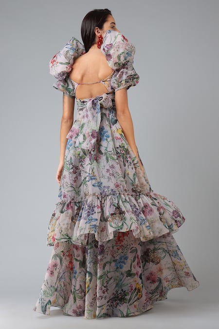 Geisha Designs Josephine Floral Print Layered Gown 