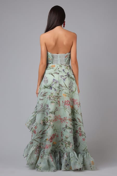 Geisha Designs Florence Print Draped Bodice Gown 