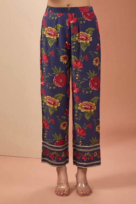 Buy Neha Khullar Blue Chiffon, Viscose, Cotton, Silk Tassels Floral Print Straight Kurta Pant Set Online at Aza Fashions Buy_Neha Khullar_Blue Chiffon, Viscose, Cotton, Silk Tassels Floral Print Straight Kurta Pant Set _Online_at_Aza_Fashions