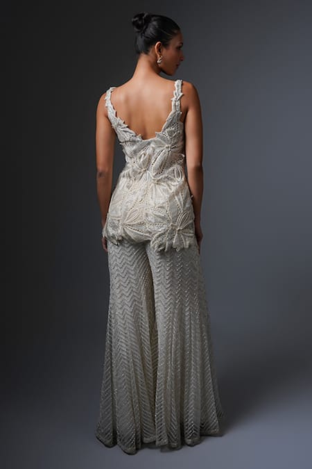 Shop Ritika Mirchandani Ivory Net, Crepe, Georgette Crystals, Nima Floral Kurta Sharara Set at Aza Fashions Shop_Ritika Mirchandani_Ivory Net, Crepe, Georgette Crystals, Nima Floral Kurta Sharara Set _at_Aza_Fashions