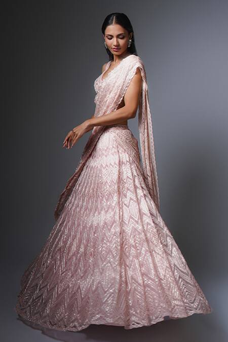 Ritika Mirchandani Pink Net, Crepe, Denim, Georgette Crystals, Setareh Lehenga Saree With Blouse Online at Aza Fashions Ritika Mirchandani_Pink Net, Crepe, Denim, Georgette Crystals, Setareh Lehenga Saree With Blouse _Online_at_Aza_Fashions
