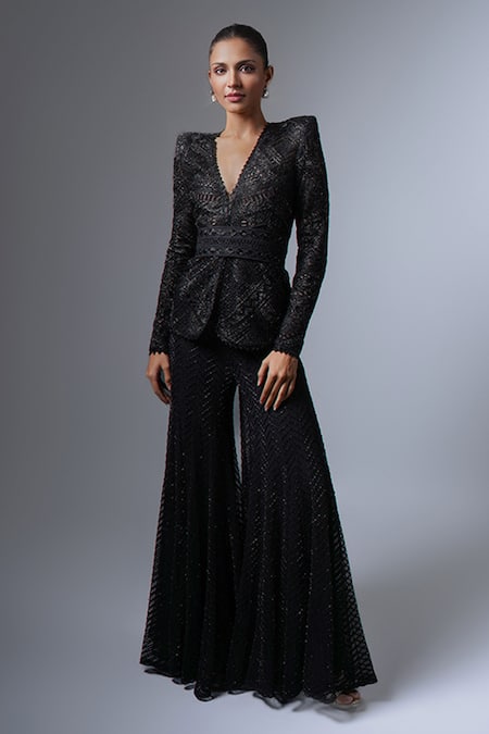 Shop Ritika Mirchandani Black Crepe Embroidered Fatemeh Abstract Cutwork Kurta Sharara Set at Aza Fashions Shop_Ritika Mirchandani_Black Crepe Embroidered Fatemeh Abstract Cutwork Kurta Sharara Set _at_Aza_Fashions