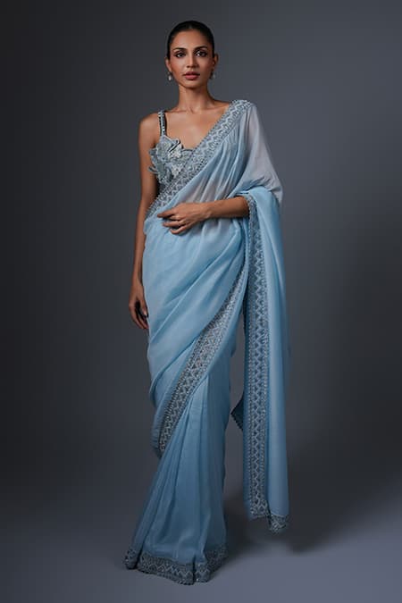 Ritika Mirchandani Blue Net, Crepe, Georgette Golnar Cutwork Border And Set Online at Aza Fashions Ritika Mirchandani_Blue Net, Crepe, Georgette Golnar Cutwork Border And Set _Online_at_Aza_Fashions