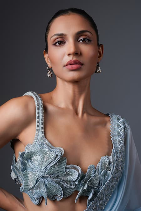 Buy Ritika Mirchandani Blue Net, Crepe, Georgette Golnar Cutwork Border And Set Online at Aza Fashions Buy_Ritika Mirchandani_Blue Net, Crepe, Georgette Golnar Cutwork Border And Set _Online_at_Aza_Fashions