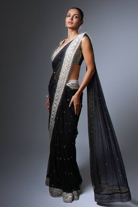Buy Ritika Mirchandani Black Net, Crepe, Georgette Beads Plunge Fariba Embroidered Saree And Blouse Set Online at Aza Fashions Buy_Ritika Mirchandani_Black Net, Crepe, Georgette Beads Plunge Fariba Embroidered Saree And Blouse Set _Online_at_Aza_Fashions