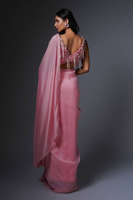 Shop Ritika Mirchandani Pink Net, Crepe, Georgette Embroidery, Shiraz Applique Blouse And Saree Set at Aza Fashions Shop_Ritika Mirchandani_Pink Net, Crepe, Georgette Embroidery, Shiraz Applique Blouse And Saree Set _at_Aza_Fashions