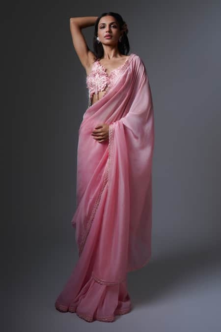 Ritika Mirchandani Pink Net, Crepe, Georgette Embroidery, Shiraz Applique Blouse And Saree Set Online at Aza Fashions Ritika Mirchandani_Pink Net, Crepe, Georgette Embroidery, Shiraz Applique Blouse And Saree Set _Online_at_Aza_Fashions