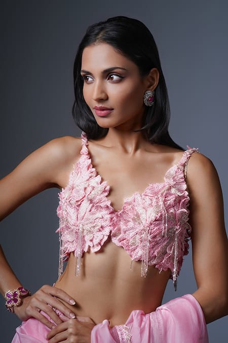 Shop Ritika Mirchandani Pink Net, Crepe, Georgette Embroidery, Shiraz Applique Blouse And Saree Set Online at Aza Fashions Shop_Ritika Mirchandani_Pink Net, Crepe, Georgette Embroidery, Shiraz Applique Blouse And Saree Set _Online_at_Aza_Fashions