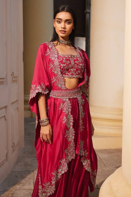 Buy Jayanti Reddy Pink Silk, Chanderi Zari, Embroidery Zardozi Cape Sharara Set Online at Aza Fashions Buy_Jayanti Reddy_Pink Silk, Chanderi Zari, Embroidery Zardozi Cape Sharara Set _Online_at_Aza_Fashions