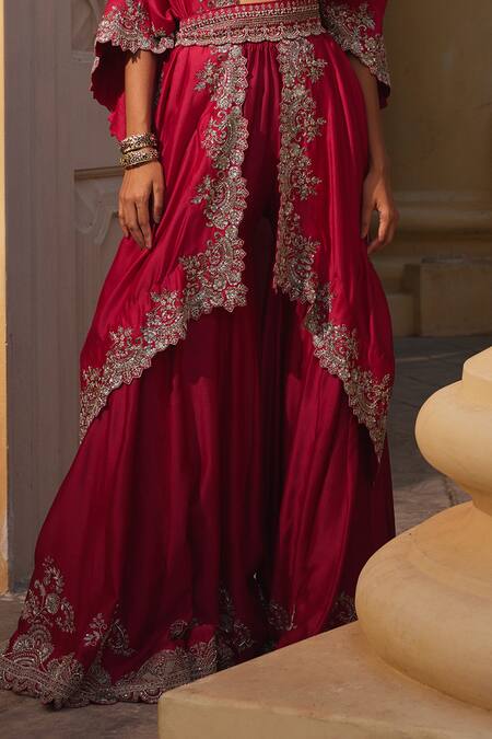 Shop Jayanti Reddy Pink Silk, Chanderi Zari, Embroidery Zardozi Cape Sharara Set Online at Aza Fashions Shop_Jayanti Reddy_Pink Silk, Chanderi Zari, Embroidery Zardozi Cape Sharara Set _Online_at_Aza_Fashions