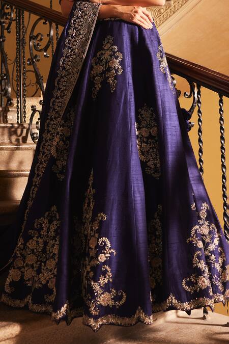 Jayanti Reddy Purple Silk Sequins, Zari V-neck Raw Zardozi Embroidered Bridal Lehenga Set Online at Aza Fashions Jayanti Reddy_Purple Silk Sequins, Zari V-neck Raw Zardozi Embroidered Bridal Lehenga Set _Online_at_Aza_Fashions
