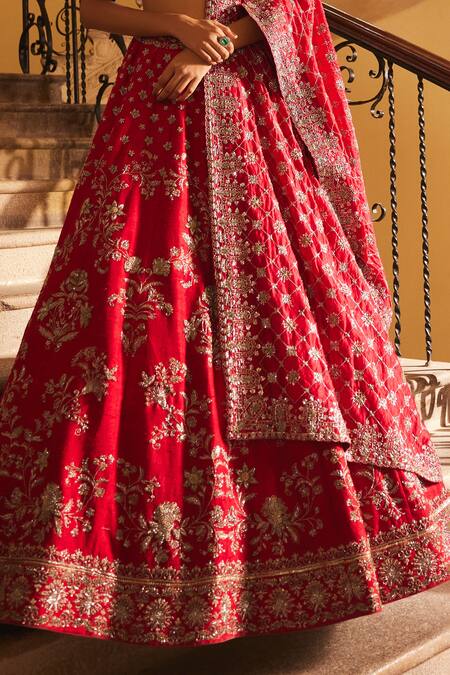 Buy Jayanti Reddy Red Silk Zari, Sequins Raw Floral Zardozi Embroidered Bridal Lehenga Set Online at Aza Fashions Buy_Jayanti Reddy_Red Silk Zari, Sequins Raw Floral Zardozi Embroidered Bridal Lehenga Set _Online_at_Aza_Fashions