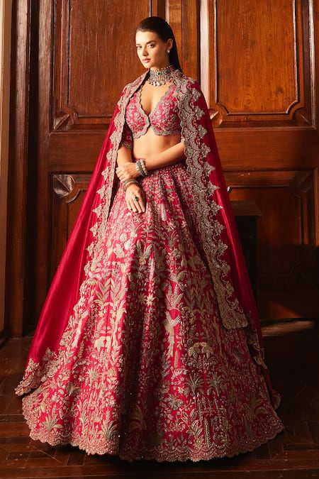 Buy Peony Pink and Maroon Imperial Patterned Bridal Lehenga Online in the  USA @Mohey - Mohey for Women