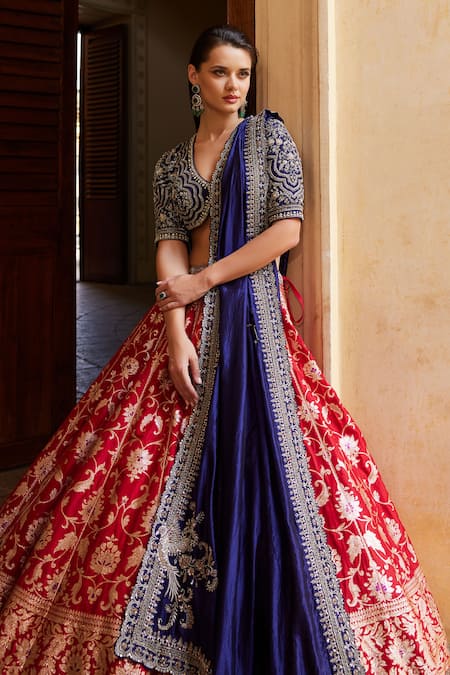 Royal Blue Printed Soft Cotton Weaving Lehenga – Maharani