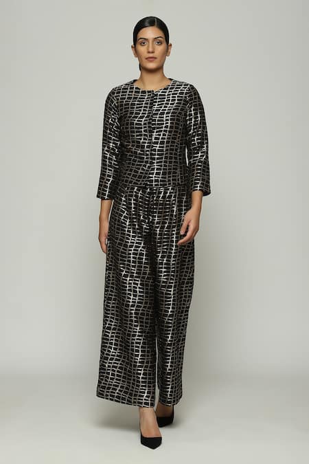 Abraham & Thakore Lattice & Checkered Pattern Palazzo 