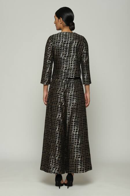 Shop Abraham And Thakore Black Brocade Lattice And Checkered Pattern Palazzo at Aza Fashions Shop_Abraham And Thakore_Black Brocade Lattice And Checkered Pattern Palazzo_at_Aza_Fashions