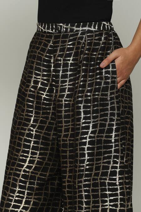 Buy Abraham And Thakore Black Brocade Lattice And Checkered Pattern Palazzo Online at Aza Fashions Buy_Abraham And Thakore_Black Brocade Lattice And Checkered Pattern Palazzo_Online_at_Aza_Fashions