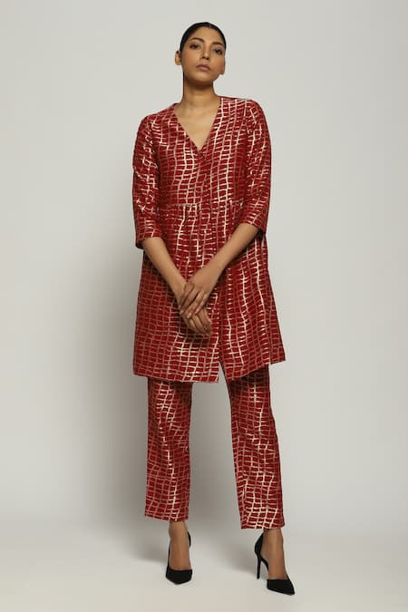 ABRAHAM AND THAKORE Lattice & Checkered Pattern Tapered Pant 