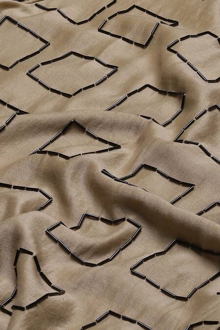 Buy Abraham And Thakore Brown Chanderi Embroidery V-neck Geometric Shirt Buy_Abraham And Thakore_Brown Chanderi Embroidery V-neck Geometric Shirt