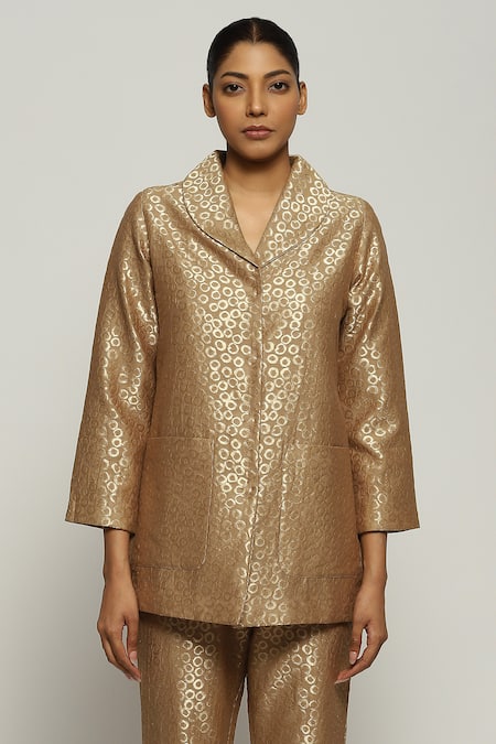 Abraham & Thakore Shawl Collar Brocade Jacket 