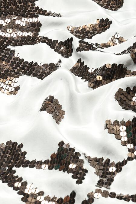 Shop_Abraham And Thakore_Brown Silk Sequins, Embroidery Round Neck Floral Printed Dress_Online_at_Aza_Fashions