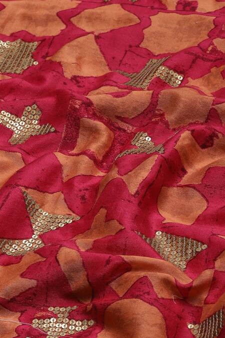 Abraham And Thakore_Fuchsia Chanderi Sequins Round Neck Symbol Print Top_at_Aza_Fashions