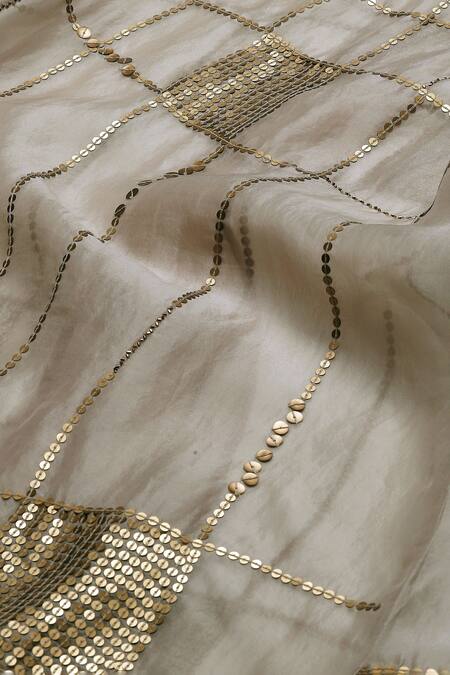 Abraham And Thakore Grey Silk Sequins, Embroidery Open Neck Tribal Checks Jacket at Aza Fashions Abraham And Thakore_Grey Silk Sequins, Embroidery Open Neck Tribal Checks Jacket_at_Aza_Fashions