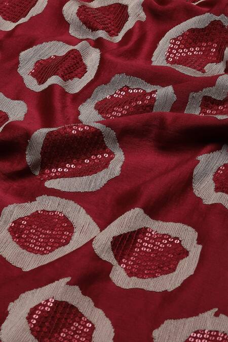 Abraham And Thakore_Wine Chanderi Sequins, Embroidery Split V-neck Aari Ring And Work Kurta_at_Aza_Fashions