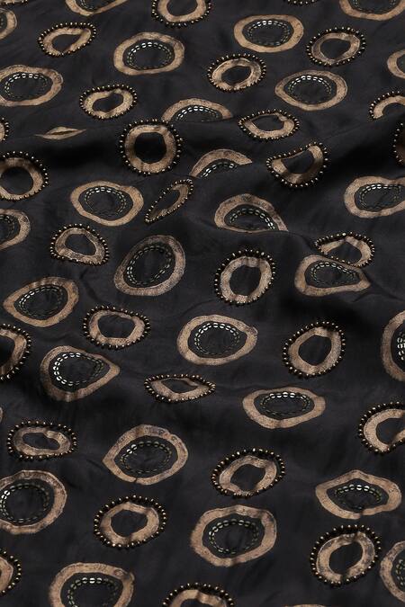 Abraham And Thakore_Black Silk Sequins, Beads Round Neck Circle Print Kurta_at_Aza_Fashions