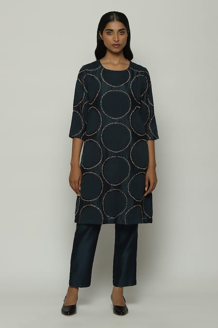 Abraham & Thakore Chanderi Aari Dots Embroidered Kurta 