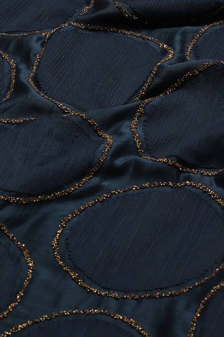 Abraham And Thakore_Blue Chanderi Embroidery Round Neck Aari Dots Kurta_at_Aza_Fashions