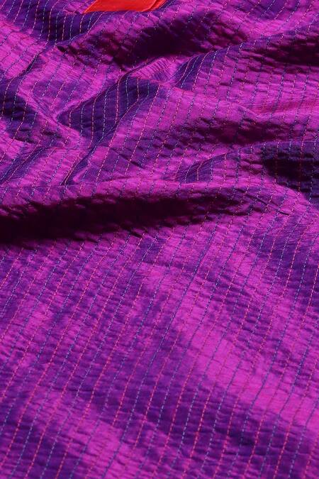Shop_Abraham And Thakore_Purple Silk Embroidery Round Neck Shot Stitchline Thread Work Kurta_Online_at_Aza_Fashions