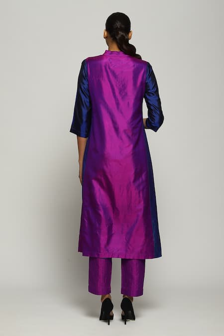 Abraham And Thakore Silk Patchwork Kurta 