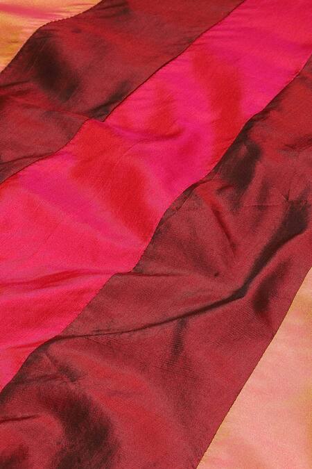 Abraham And Thakore_Orange Silk V-neck Patchwork V Kurta_at_Aza_Fashions