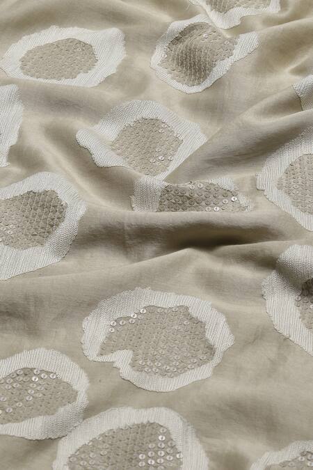 Abraham And Thakore_Grey Chanderi Sequins V-neck Aari Ring And Work Dress_at_Aza_Fashions