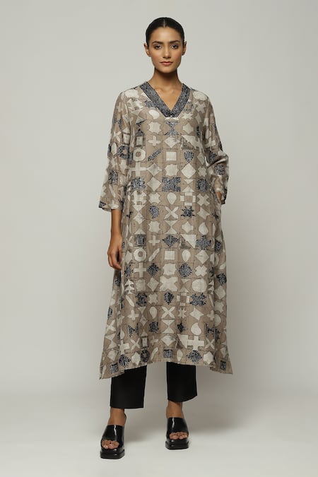 Abraham & Thakore Chanderi Symbol Print Dress 