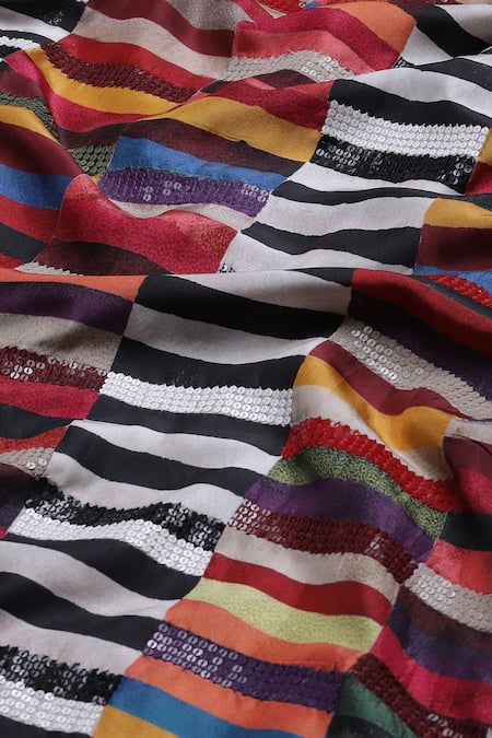 Buy_Abraham And Thakore_Red Silk Sequins, Embroidery Boat Neck Block Print Dress