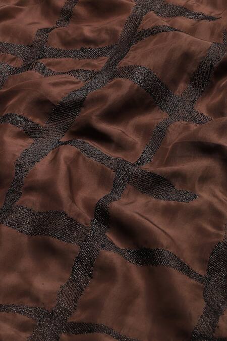 Buy_Abraham And Thakore_Brown Silk Embroidery V-neck Tribal Badla Dress