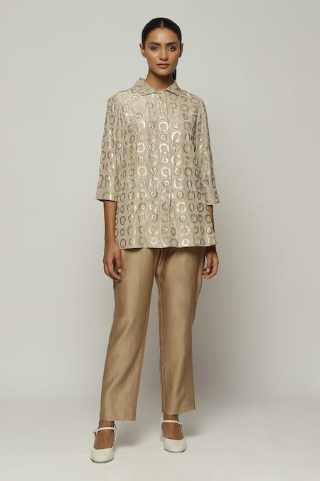 Abraham & Thakore Silk Circle Print Shirt 