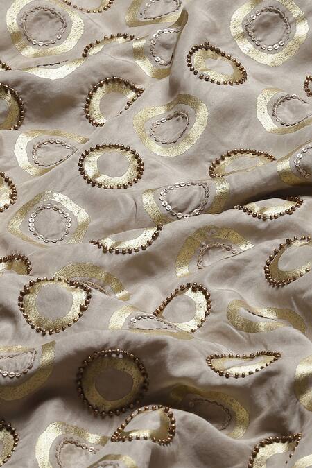 Abraham And Thakore_Grey Silk Sequins, Beads Collared Circle Print Shirt_at_Aza_Fashions
