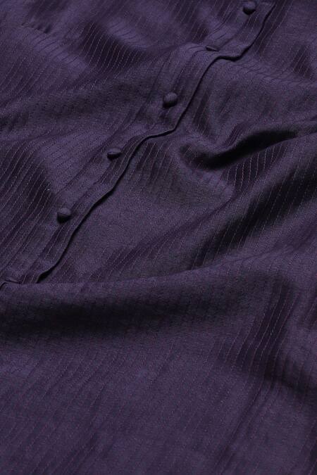 Abraham And Thakore_Purple Chanderi V-neck Sleeve Pleated Dress_at_Aza_Fashions